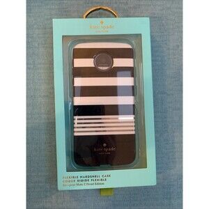 NWT Kate Spade Flexible Hardshell Case for Moto Z Droid Stripe Black/White/Gold
